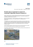 Borealis signs an agreement to acquire full ownership of Speciality Polymers Antwerp N.V.