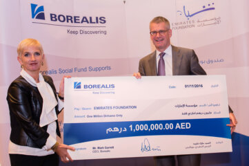 Clare Woodcraft-Scott, Chief Executive Officer of Emirates Foundation and Mark Garrett, Borealis Chief Executive at Borealis Social Fund event