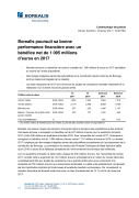 Borealis poursuit sa bonne performance financière avec un bénéfice net de 1 095 millions d’euros en 2017