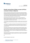 Borealis nomme Rainer Höfling au poste de PDG de sa branche Fertilizer & Melamine