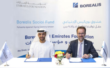 Partnership Agreement between Borealis and Emirates Foundation signed by Thomas Gangl, Borealis CEO, and H.E. Ahmed Al Shamsi, CEO at the Emirates Foundation