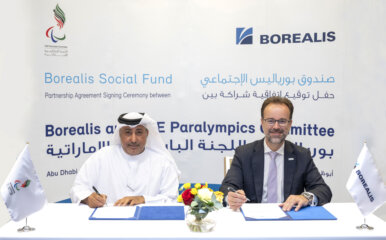 Partnership Agreement between Borealis and UAE Paralympic Committee signed by Thomas Gangl, Borealis CEO, and Mr. Theban Al Muhairi, Secretary General of the National Paralympic Committee